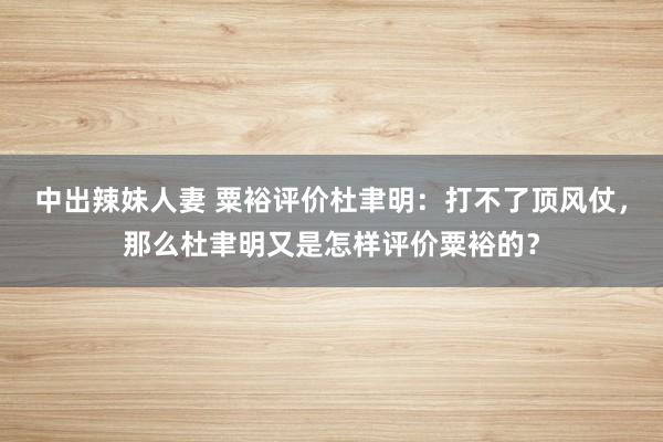 中出辣妹人妻 粟裕评价杜聿明：打不了顶风仗，那么杜聿明又是怎样评价粟裕的？