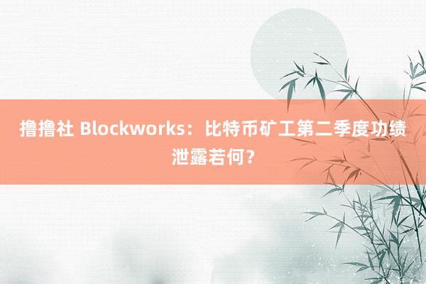 撸撸社 Blockworks：比特币矿工第二季度功绩泄露若何？