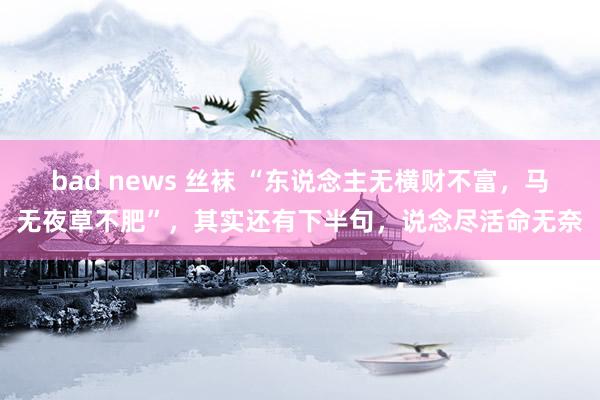 bad news 丝袜 “东说念主无横财不富，马无夜草不肥”，其实还有下半句，说念尽活命无奈