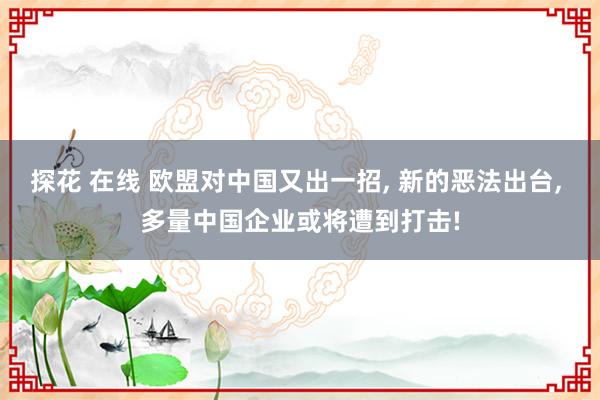 探花 在线 欧盟对中国又出一招， 新的恶法出台， 多量中国企业或将遭到打击!